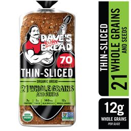 dave's killer bread 21 whole grains & seeds thin sliced, whole grain organic bread, 20.5 oz loaf